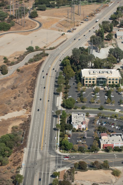 Street aerial of Magic Mountain Parkway