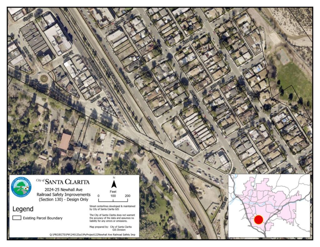 Newhall Crossing Safety Improvements Project. Newhall ave crossing layout Map