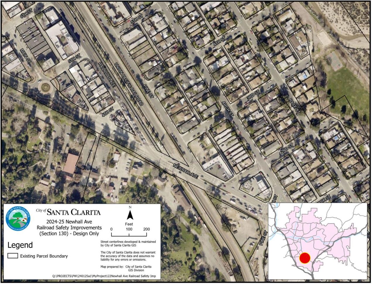 Newhall Crossing Safety Improvements Project. Newhall ave crossing layout Map