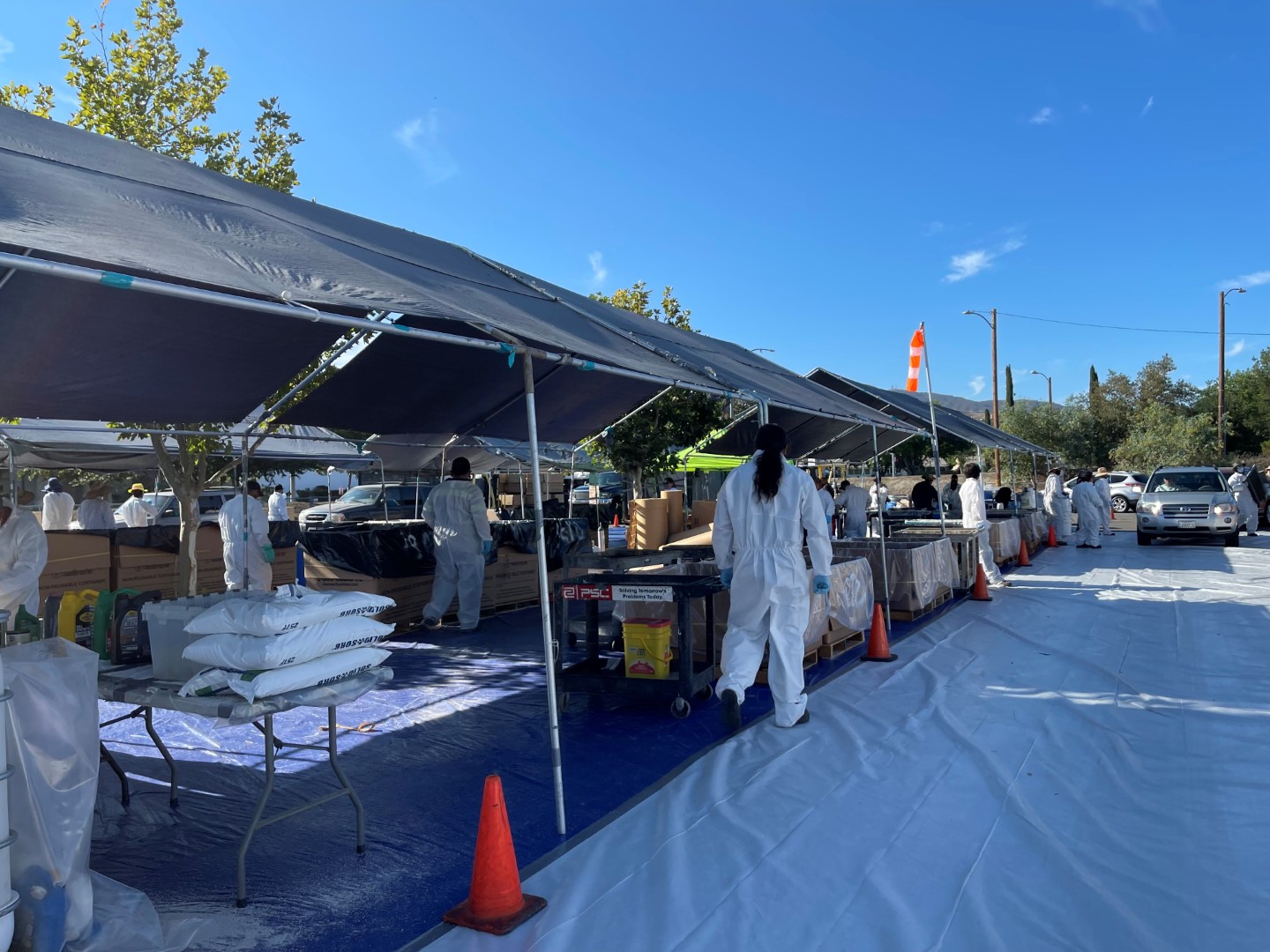 Drive thru with several hazardous waste bins