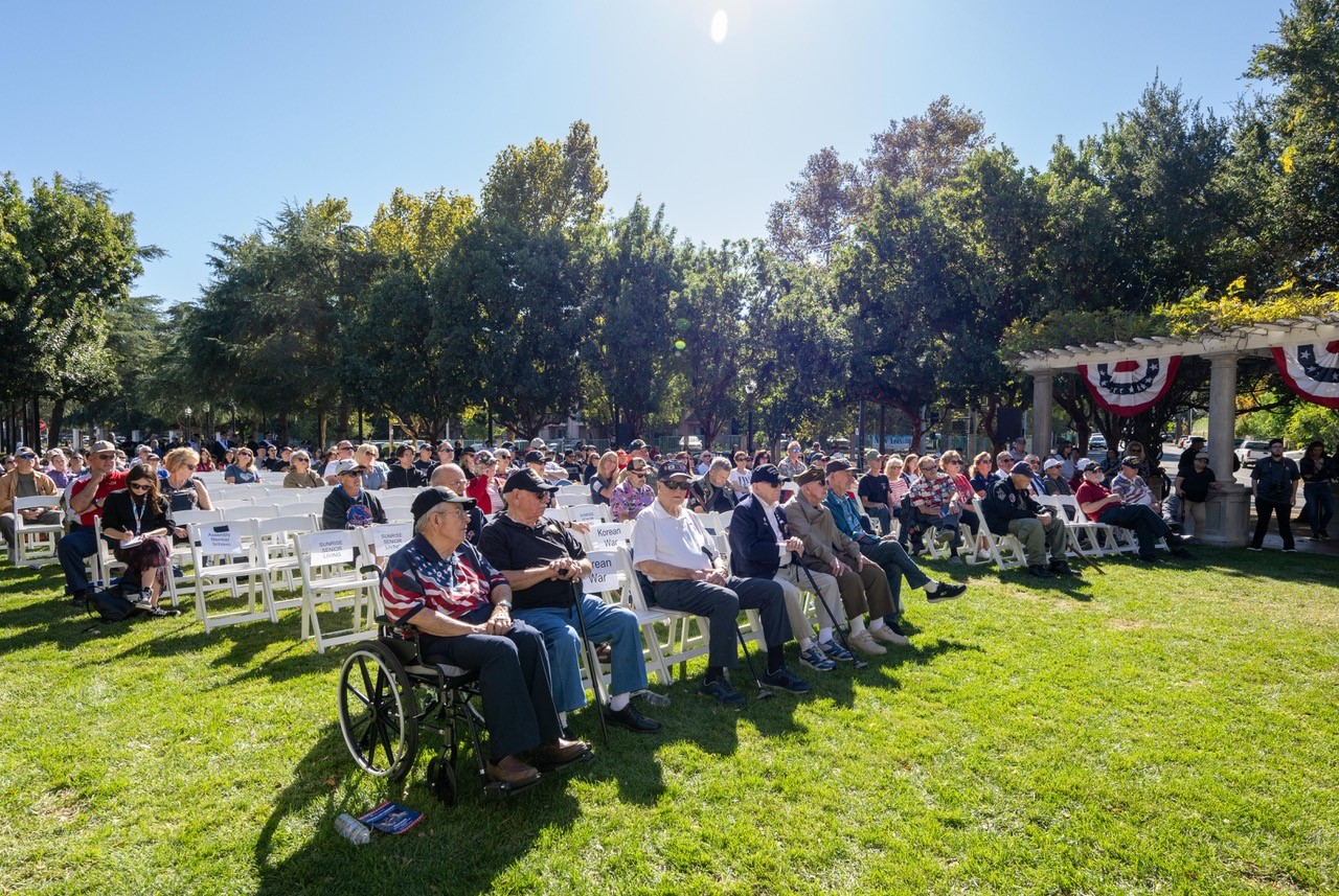 Veterans sitting around the plaza