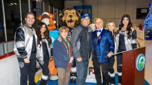 Council and Daryl Evans at The Cube with mascots Bailey and Sammy Clarita