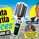 Podcast Flyer Showcasing Santa Clarita Voices Episode 2 with Sheriff's Captain Justin Diez and Executive Director of Bridge to Home, Chris Najarro.