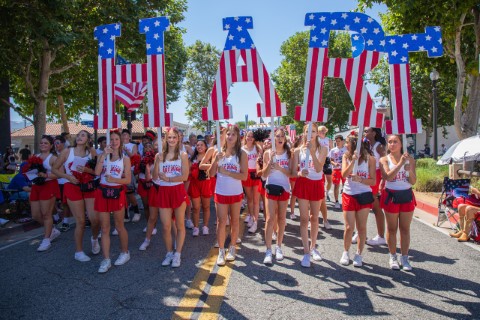 Hart High students at the Parade in red, white and blue
