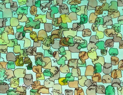 Original artwork of greens, yellows and oranges