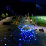 When Cloud Met a Cloud art piece showing the lights trickle up the staircase