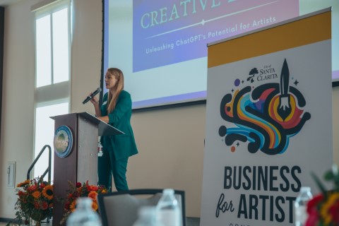 Speaker talking at the Business for Artists Conference