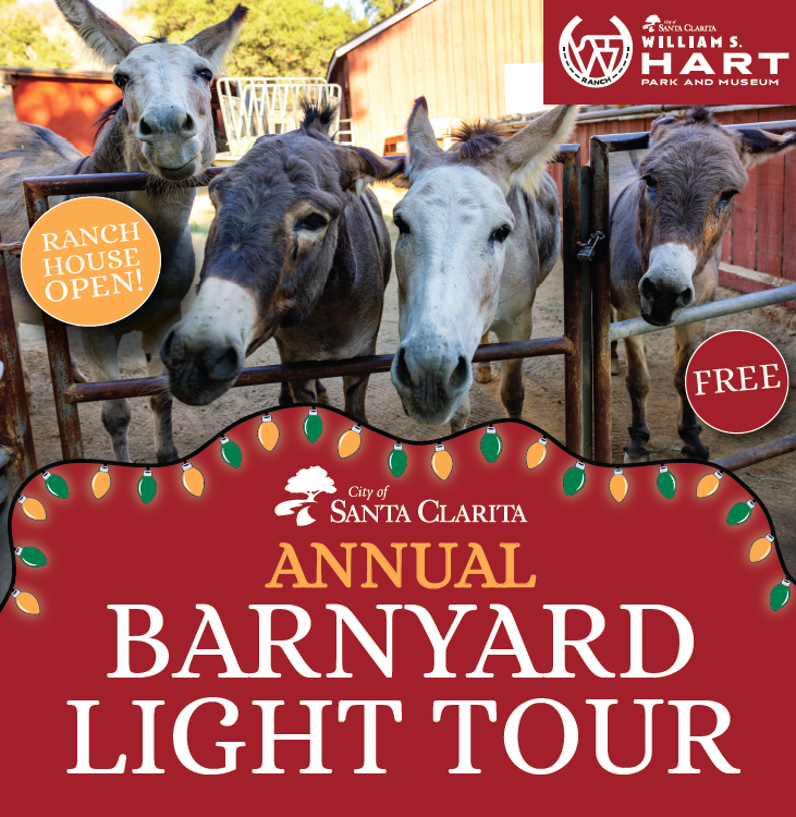 The City of Santa Clarita invites families to experience the magic of the holidays at the fifth annual Barnyard Light Tour on Saturday, December 13, from 5:00 to 7:30 p.m. at the William S. Hart Park.