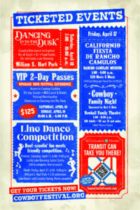 Image of the back of the Santa Clarita Cowboy Festival Rack Card with Ticketed Events
