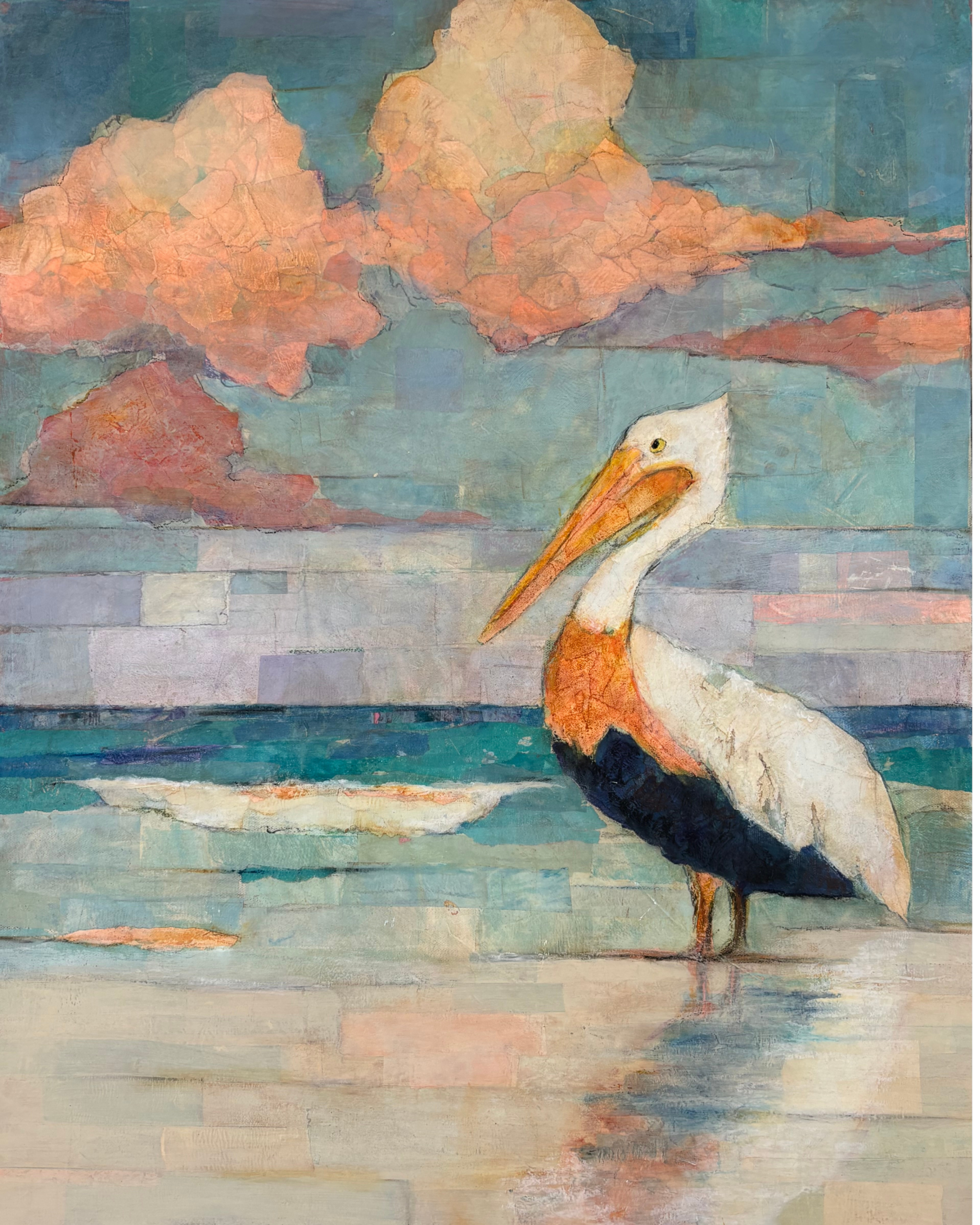 Jody Nelson_Low Tide - painting of stork by the sea