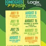 Concerts in the Park Schedule: 2026 Concert Schedule • July 11 — Dreaming of You: Selena Tribute • July 18 — FABBA: ABBA Tribute • July 25 — RagDolls: Aerosmith Tribute • August 1 — Gold Rush Country: Top 40 Country Hits • August 8 — Blue Breeze Band: Soul, Motown and R&B Hits • August 15 — Paramore! At the Disco: Paramore and Panic! At The Disco Tribute • August 22 — Kenny Metcalf as Elton John: Elton John Tribute • August 29 — The Police Experience: Tribute to The Police