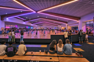 Rendering of inside of The Rink Sports Pavilion, which is an approximately 25,000-square-foot facility features a 12,000-square-foot skating floor that converts into courts for basketball, pickleball and volleyball, creating year-round activity and consistent customer traffic.