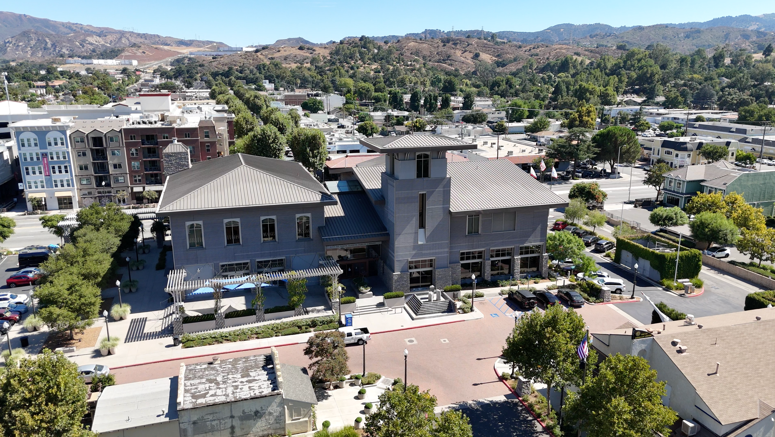 aerial view of the santa clarita library old town newhall branch